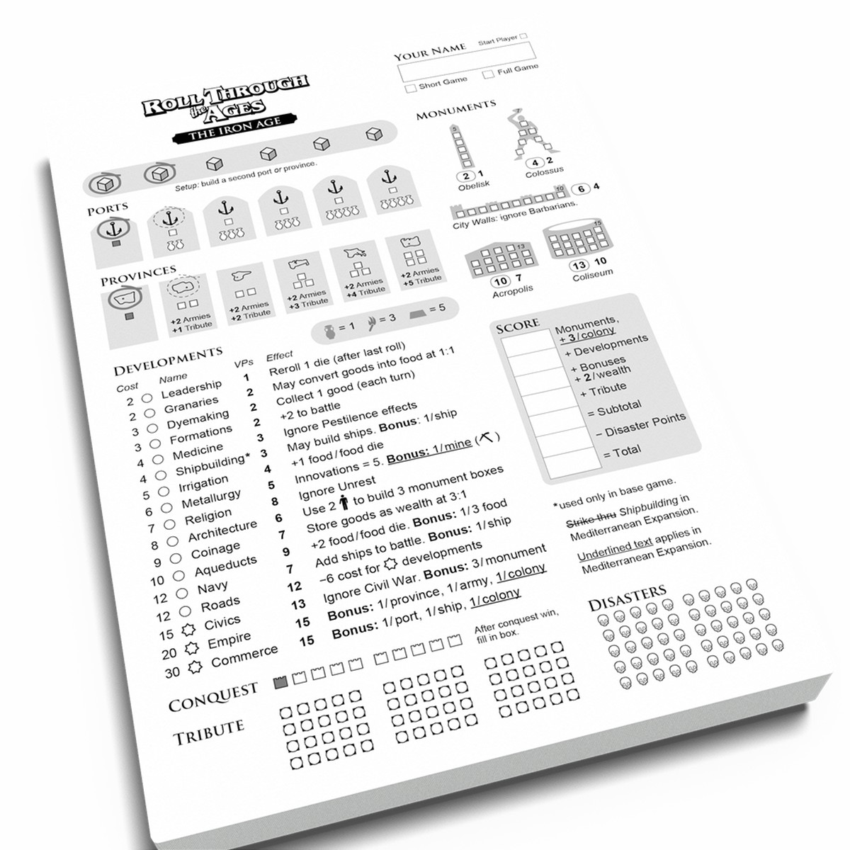 Roll through the Ages: The Iron Age - Extra Score Pad