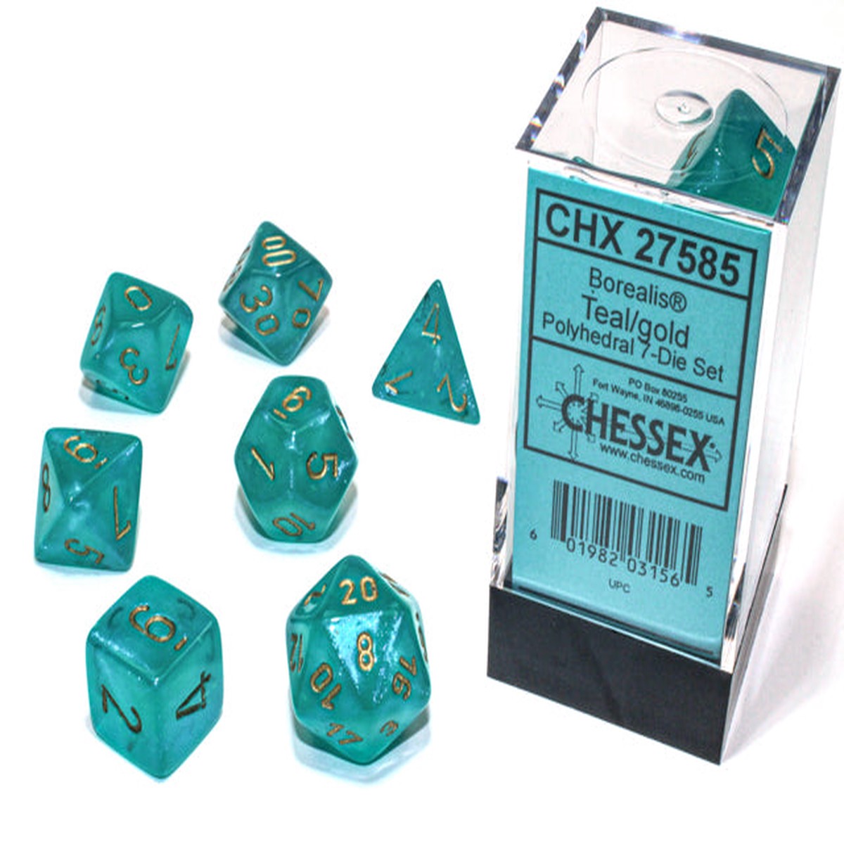 Chessex - 7-Dice Set - Borealis - Teal/Gold Luminary (Polyhedral)