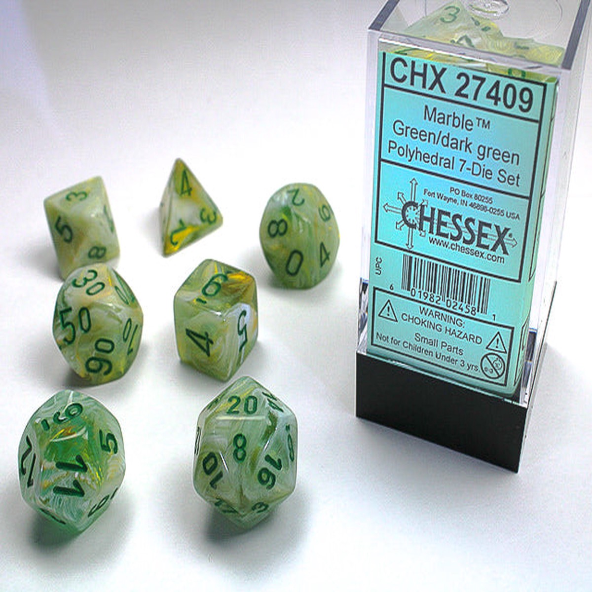 Chessex - 7-Dice Set - Marble - Green/Dark Green (Polyhedral)