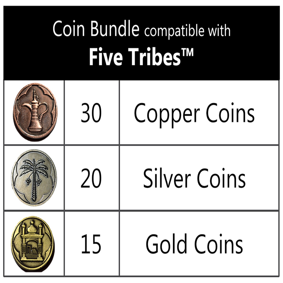 Top Shelf Gamer - Metal Coin Bundle compatible Five Tribes (Set of 65)