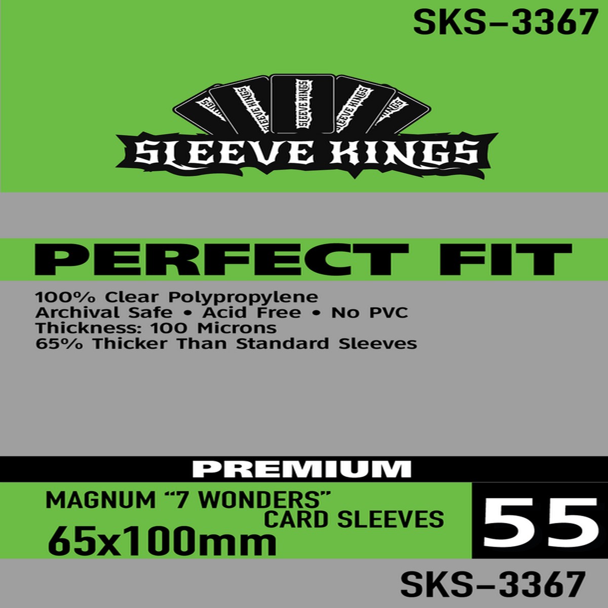 Sleeve Kings - Perfect Fit Premium Magnum "7 Wonders" Card Sleeves (65x100mm) (55 pack)