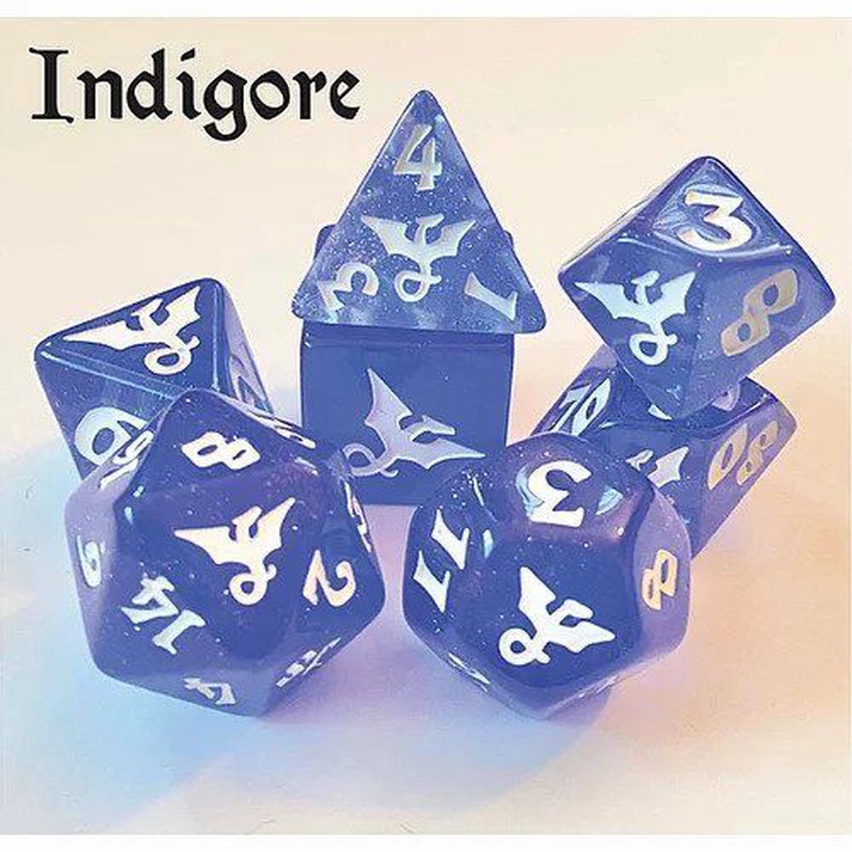 Black Oak Workshop Glitterwing Indigore 7ct Polyhedral Dice Set