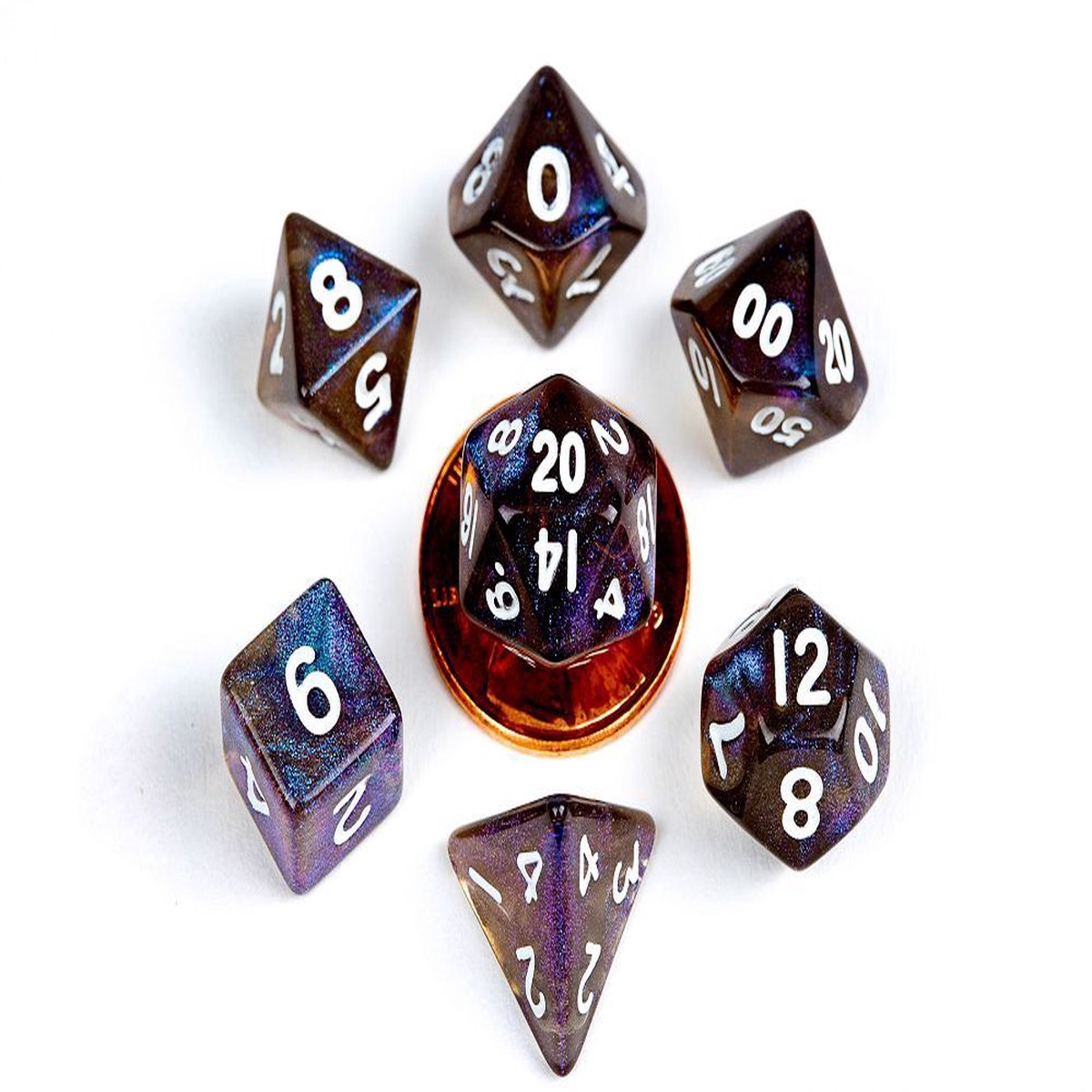 Metallic Dice Games 7ct 10mm Mini Polyhedral Dice Set Stardust Galaxy