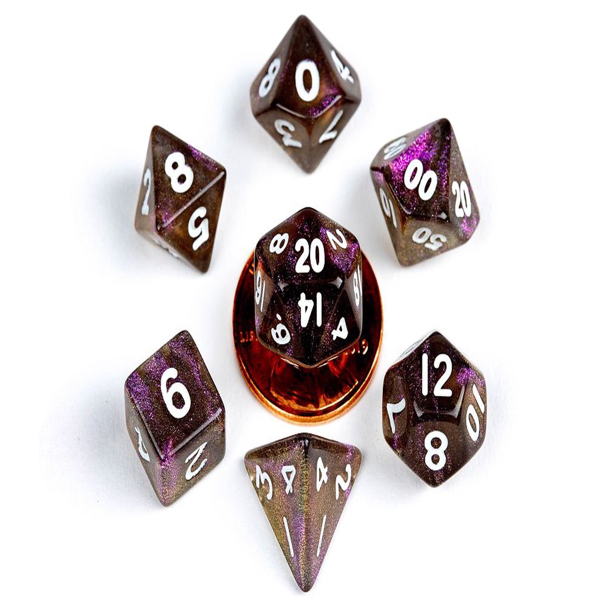 Metallic Dice Games 7ct 10mm Mini Polyhedral Dice Set Stardust Supervolcano