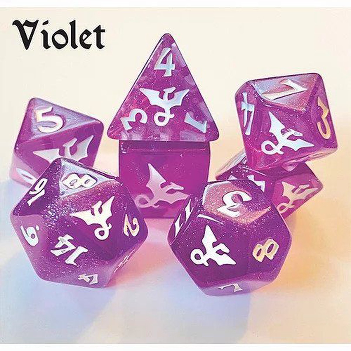 Black Oak Workshop Glitterwing Violet 7ct Polyhedral Dice Set