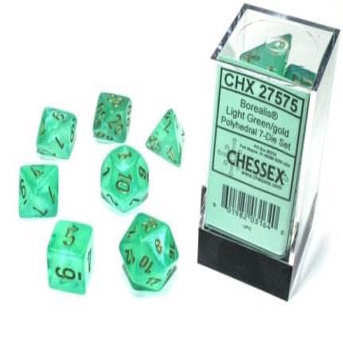 Chessex Borealis Luminary Light Green/Gold 7ct Polyhedral Set (27575)