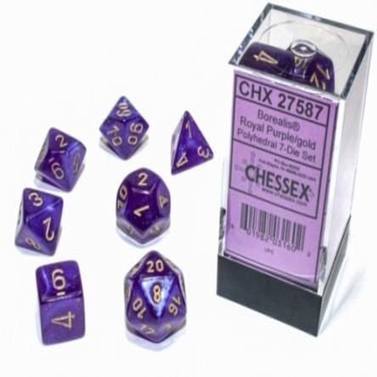 Chessex Borealis Luminary Royal Purple/Gold 7ct Polyhedral Set (27587)