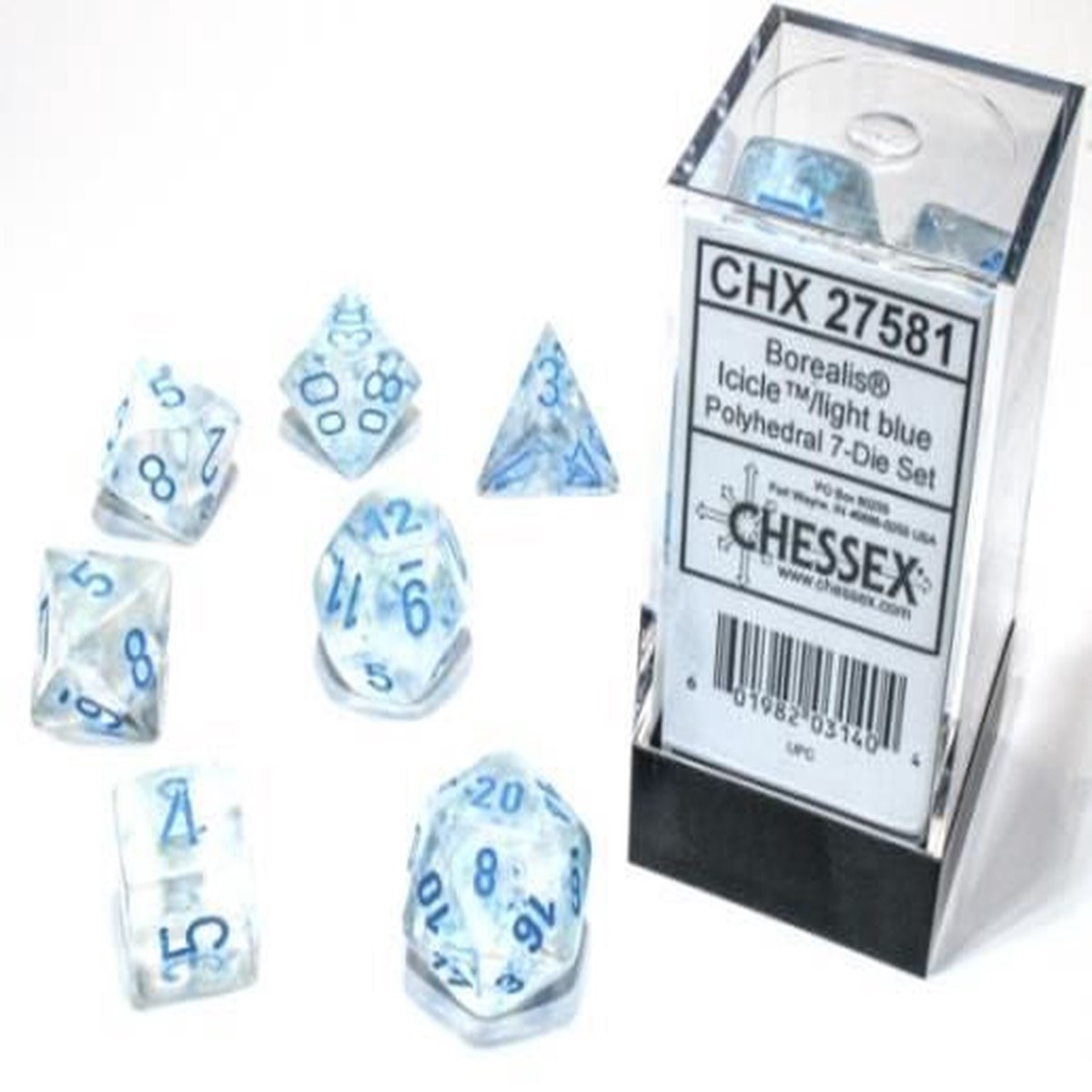 Chessex Borealis Luminary Icicle/Light Blue 7ct Polyhedral Set (27581)