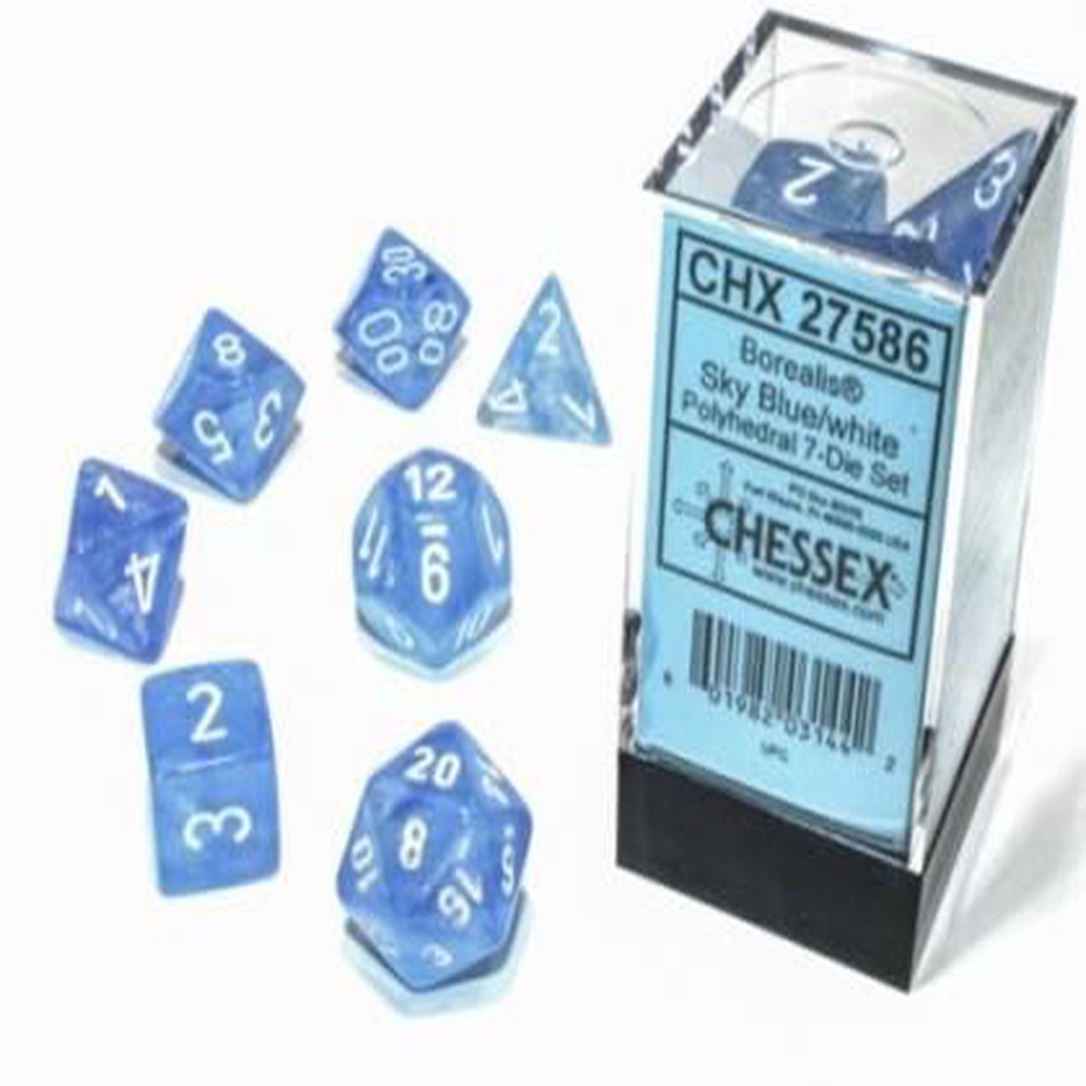 Chessex Borealis Luminary Sky Blue/White 7ct Polyhedral Set (27586)