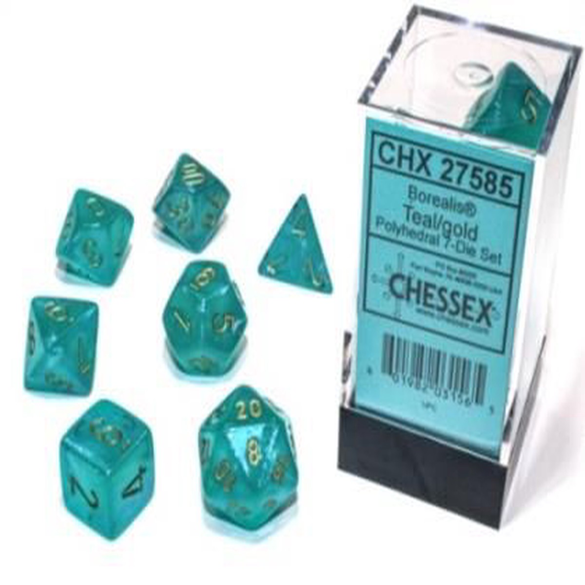 Chessex Borealis Luminary Teal/Gold 7ct Polyhedral Set (27585)