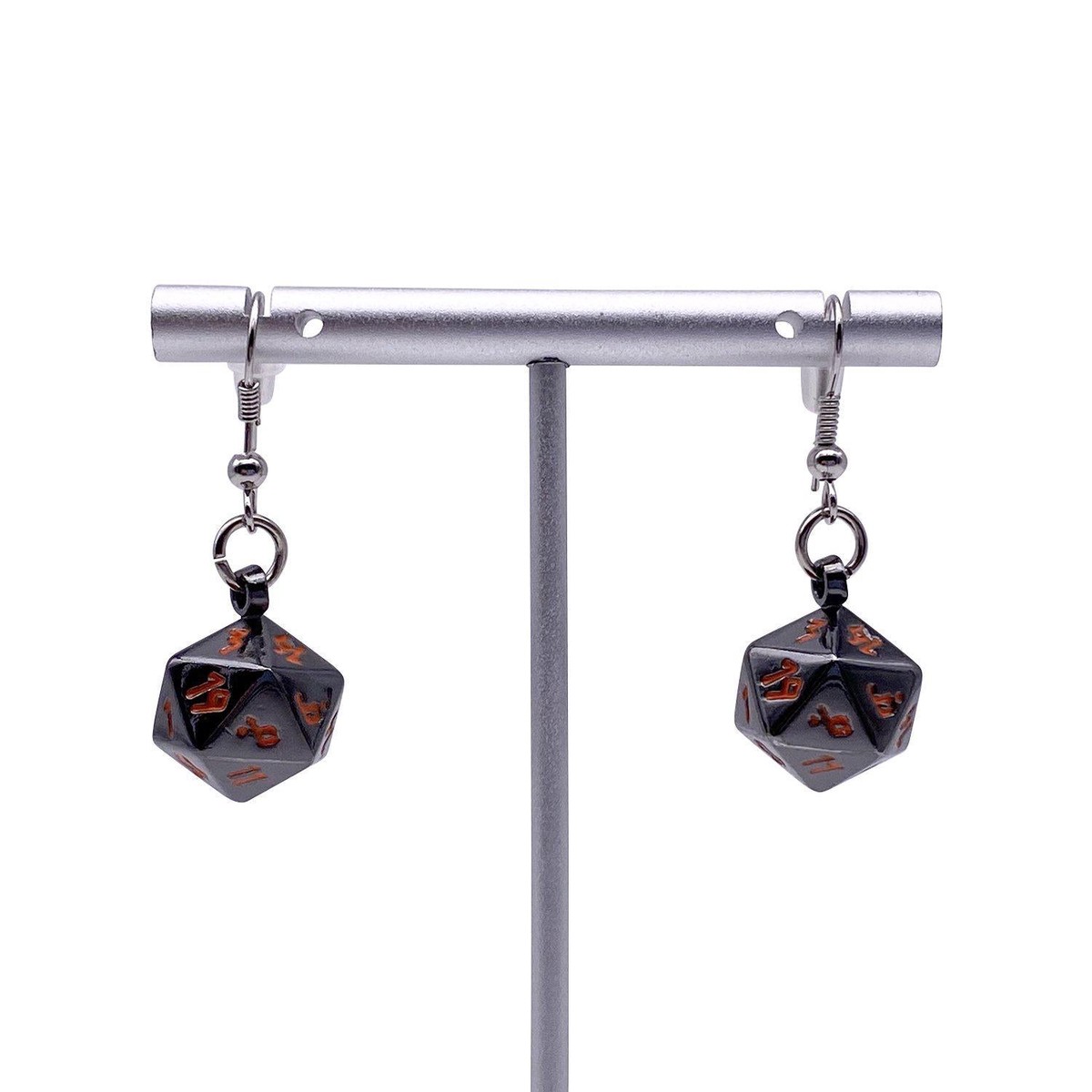 D20 Earrings Black Lava