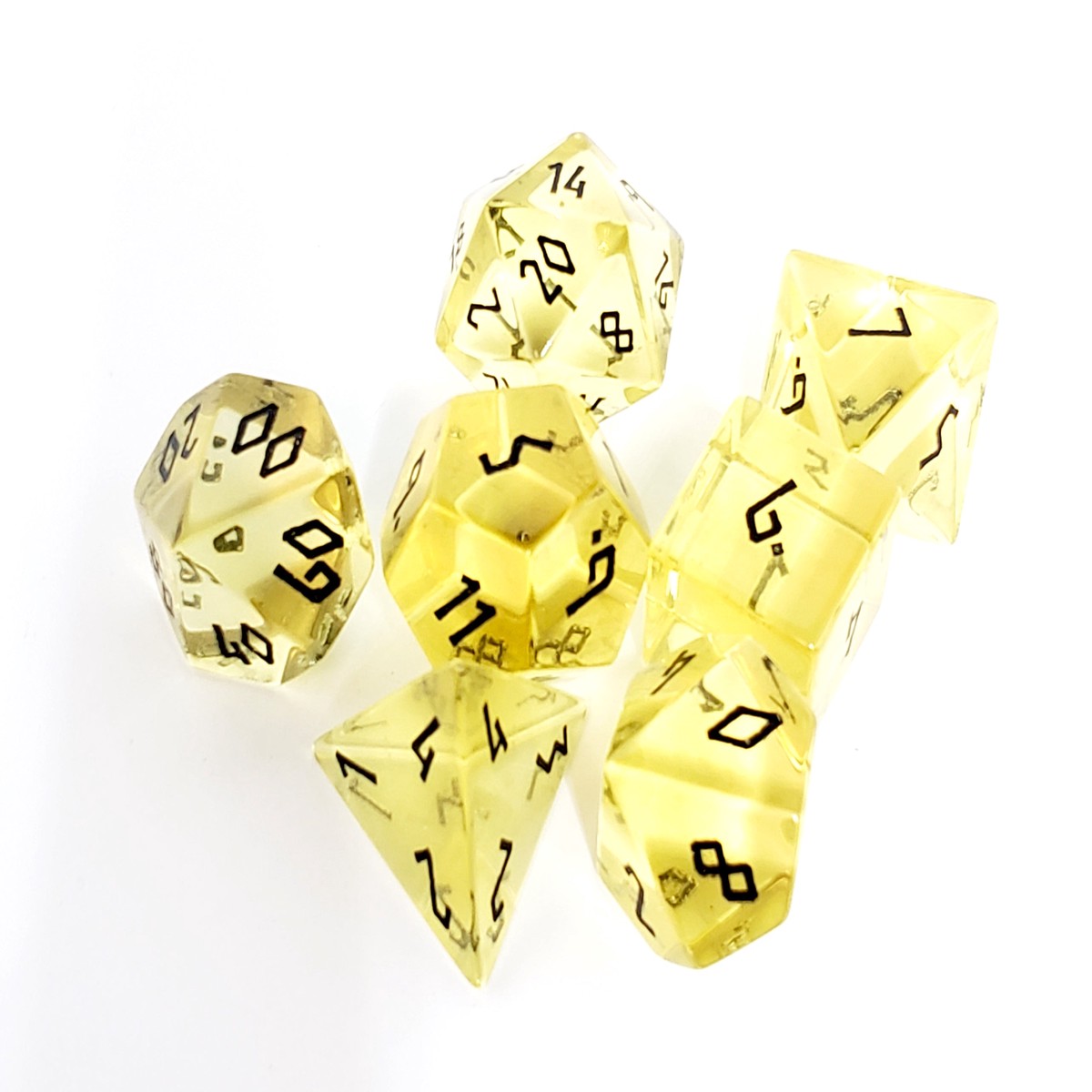 Zircon Glass Polyhedral Dice Set Yellow Topaz