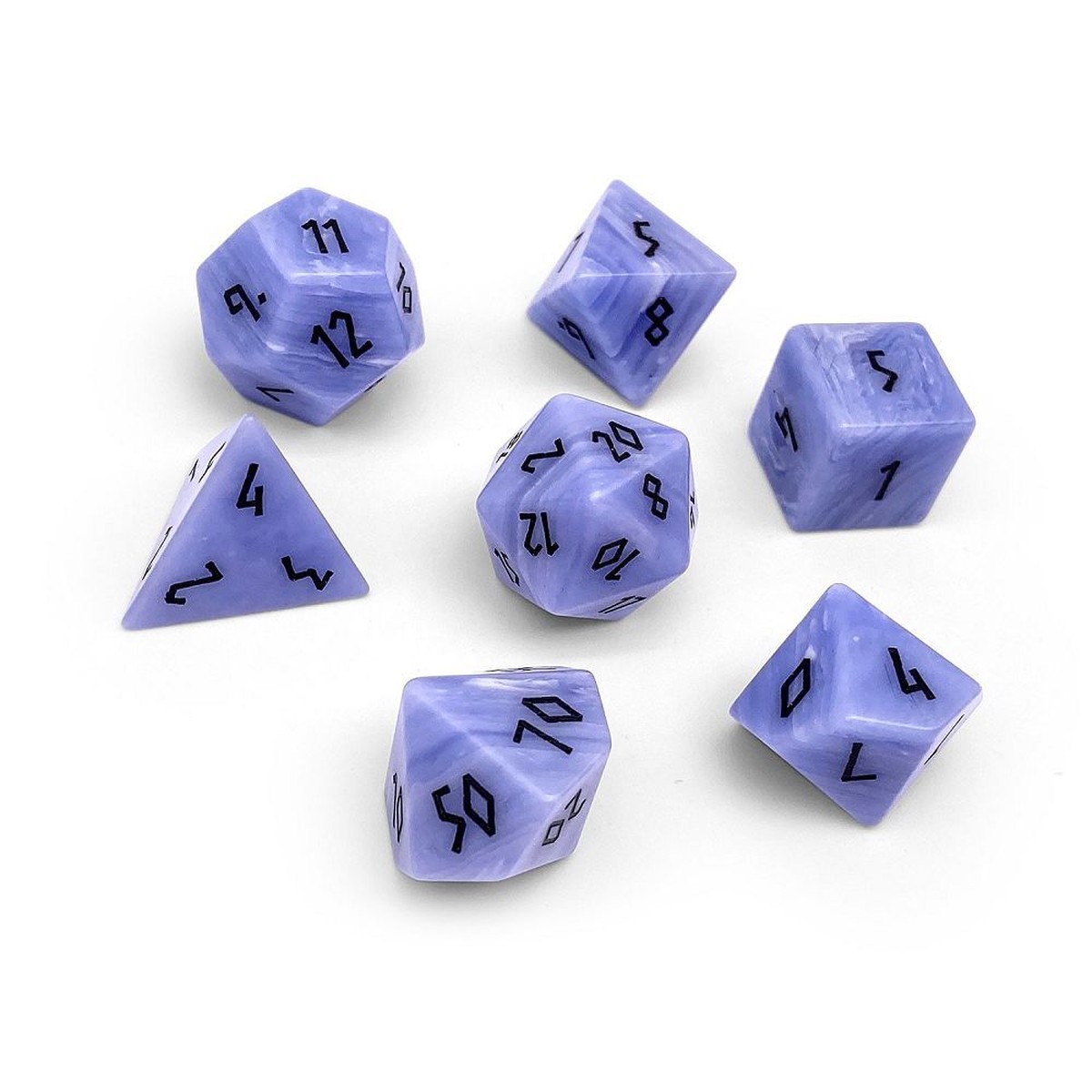 Blue Lace Agate Semi-Precious Gemstone 7ct Polyhedral Dice Set