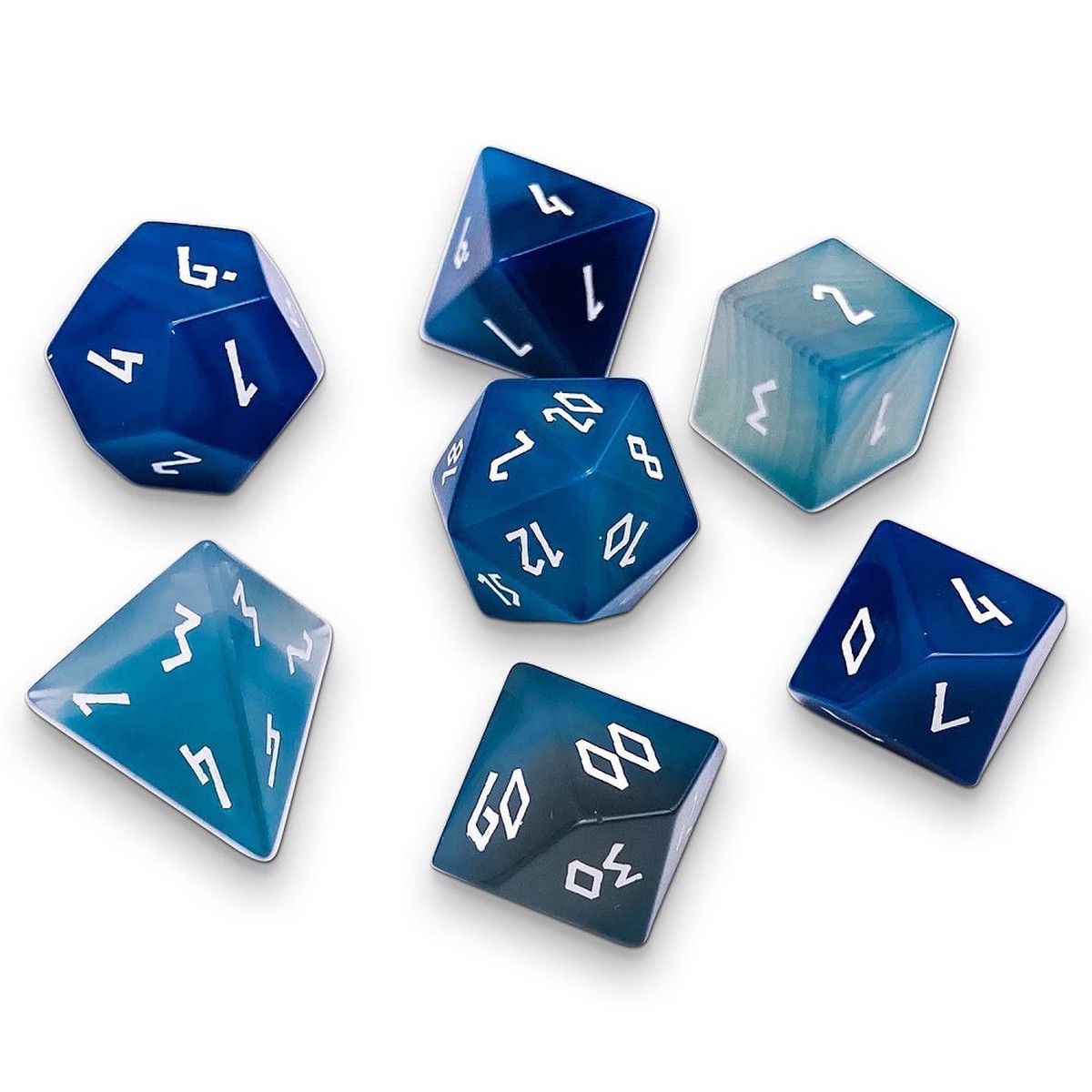 Blue Striped Agate Semi-Precious Gemstone 7ct Polyhedral Dice Set