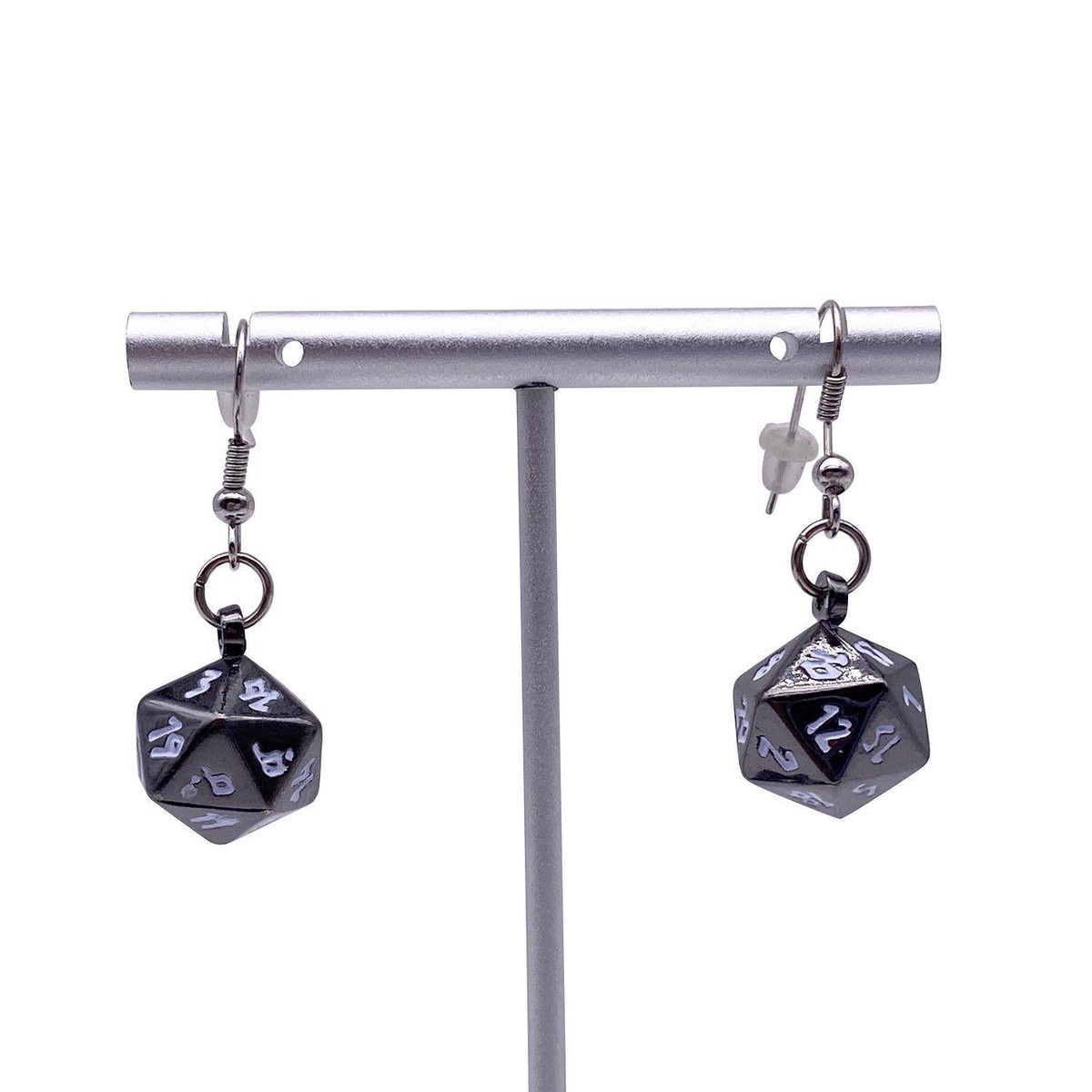 D20 Earrings Drow Black