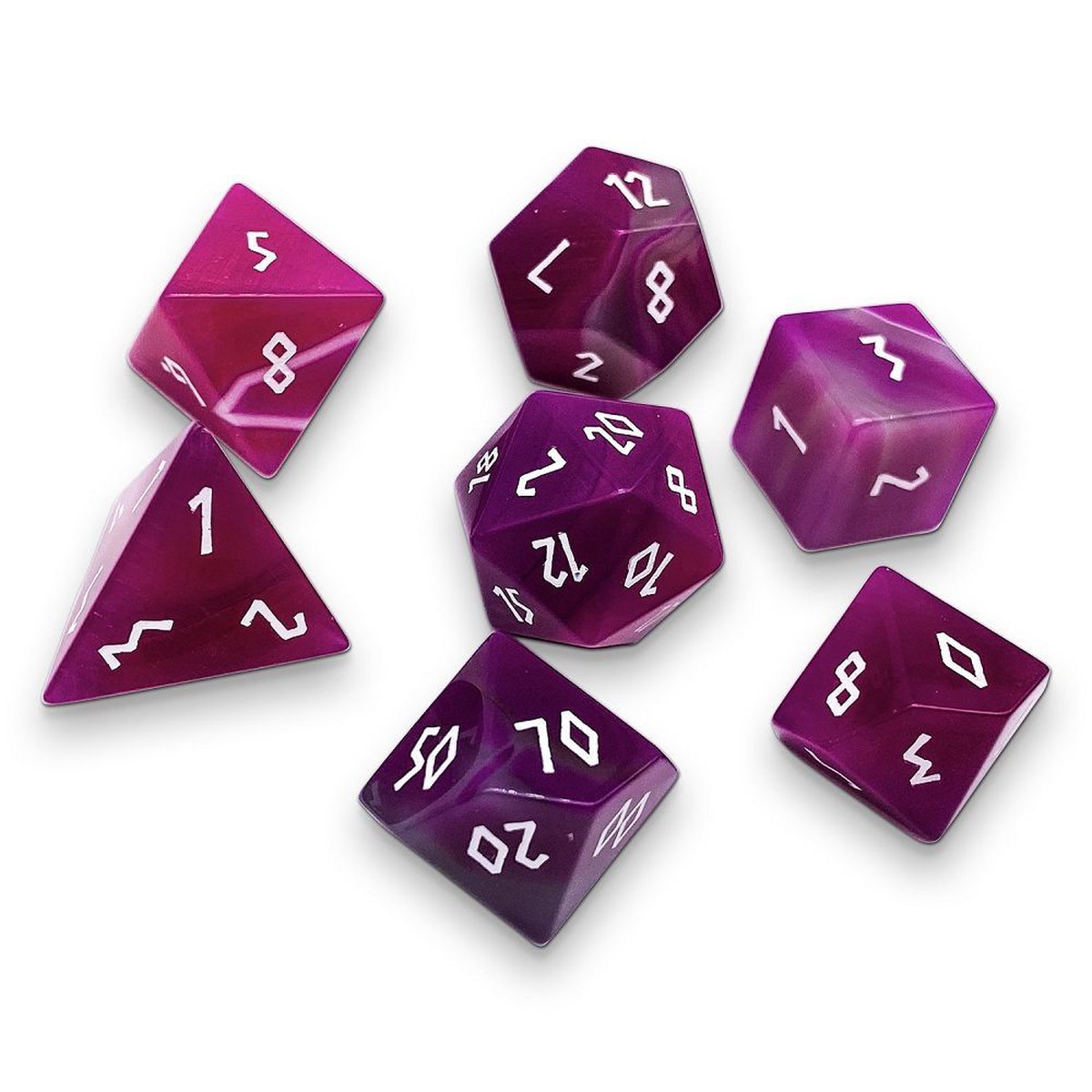Pink Striped Agate Semi-Precious Gemstone 7ct Polyhedral Dice Set