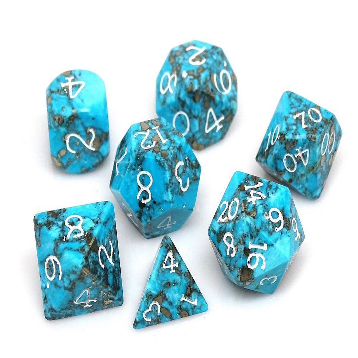 Wizard Stone Moonlit Turquoise 7ct Polyhedral Dice Set