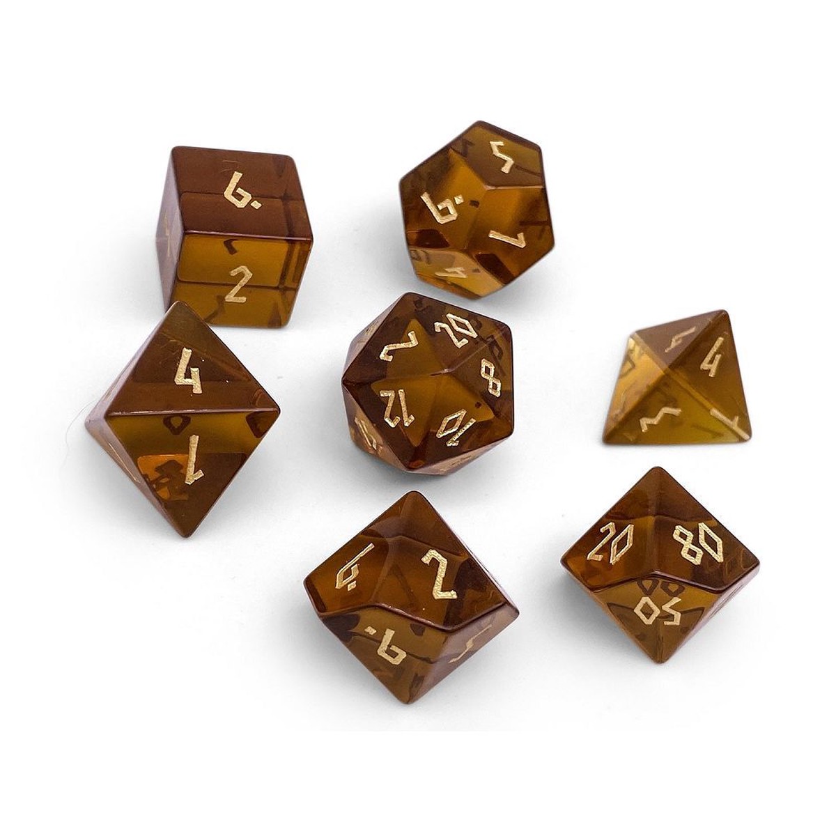 Zircon Glass Polyhedral Dice Set Amber