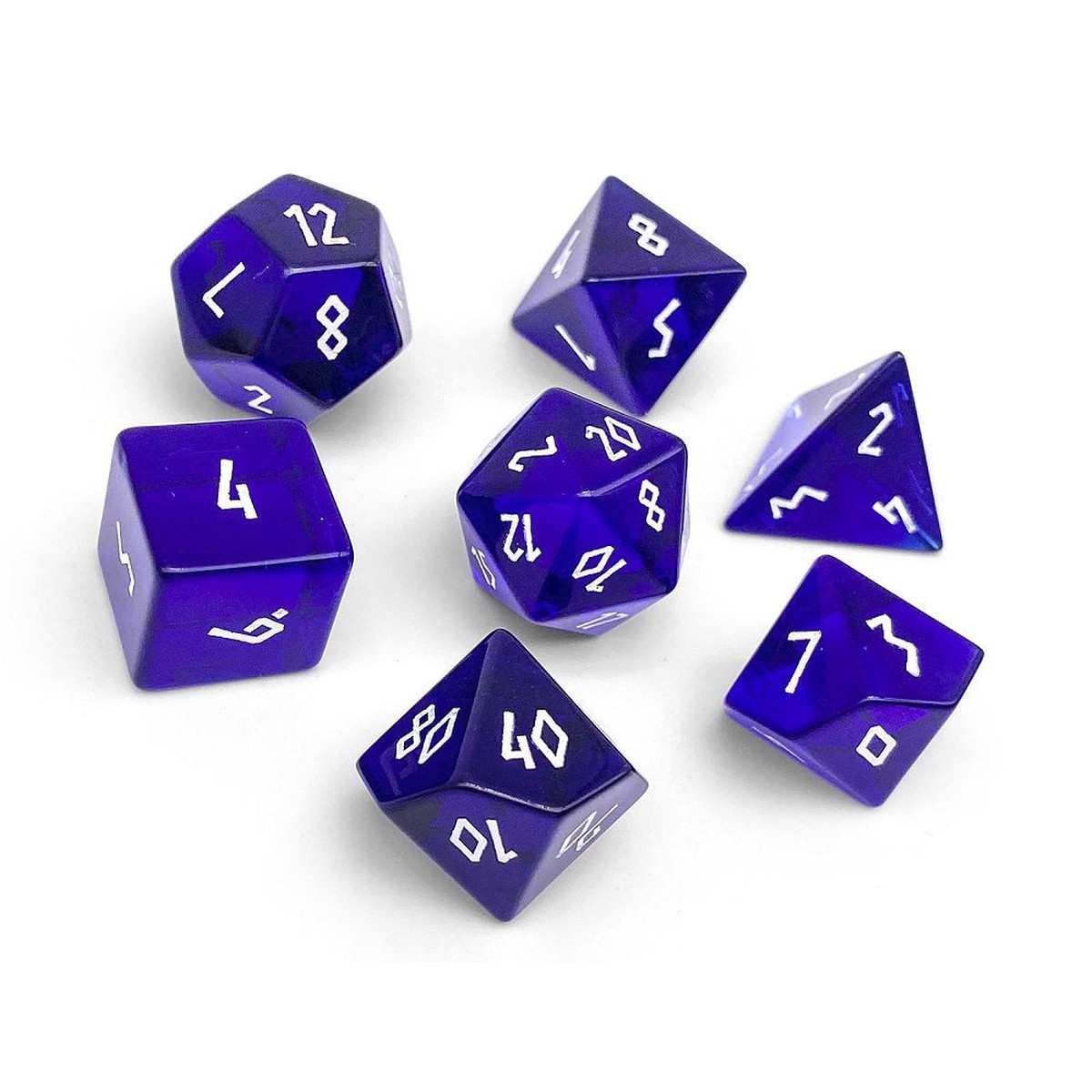 Zircon Glass Polyhedral Dice Set Blue Topaz