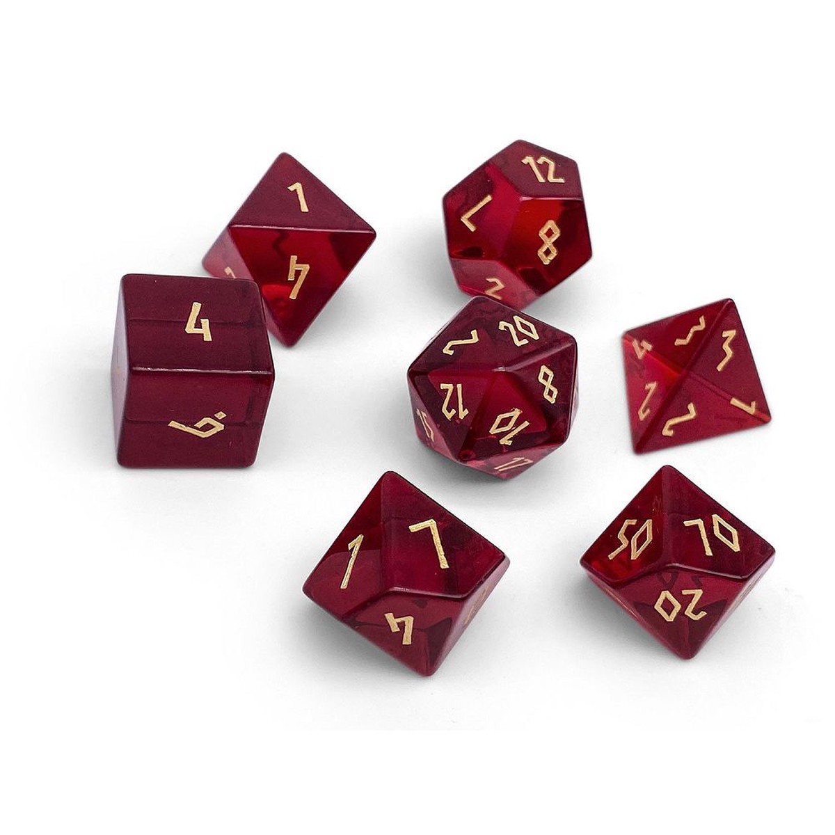 Zircon Glass Polyhedral Dice Set Garnet