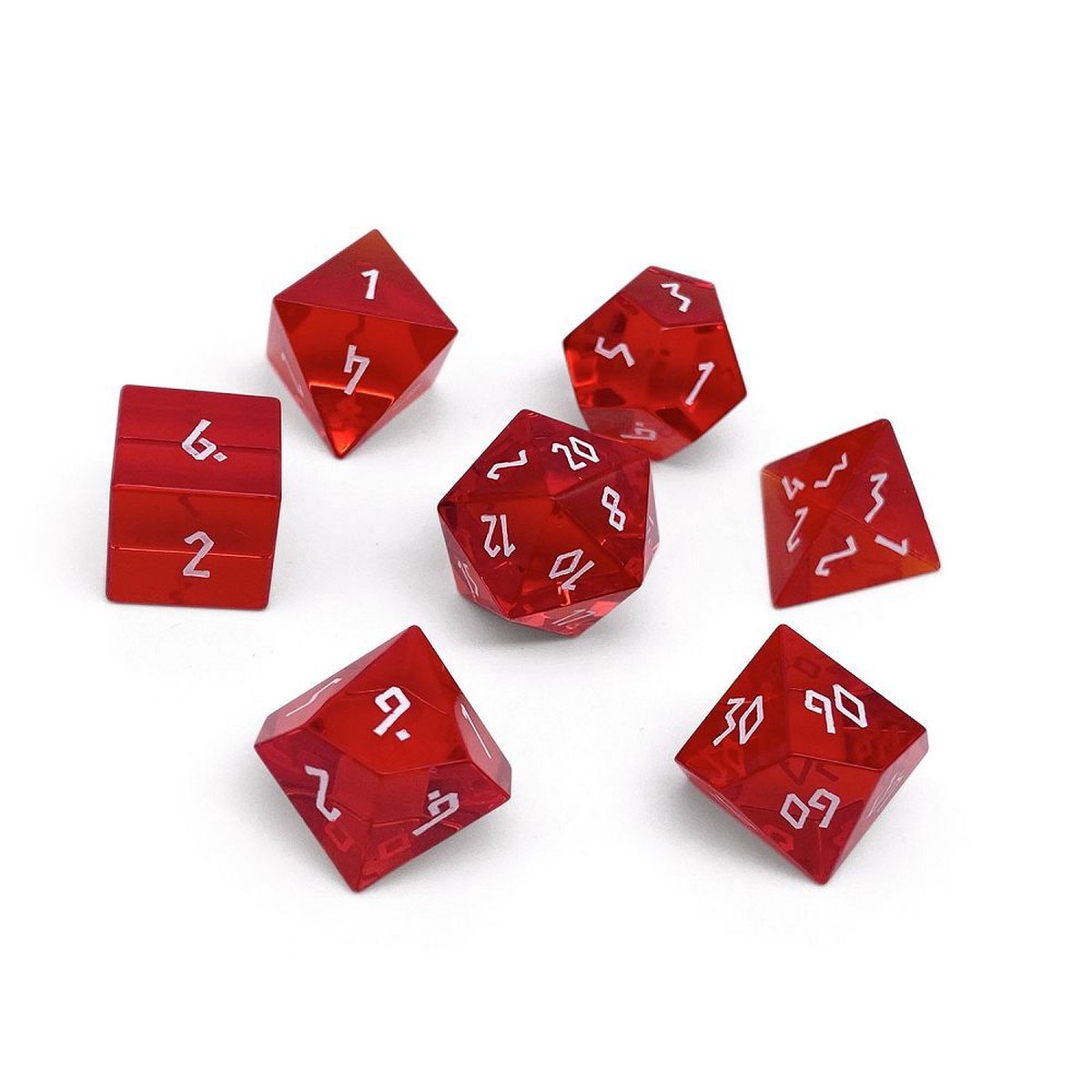 Zircon Glass Polyhedral Dice Set Ruby