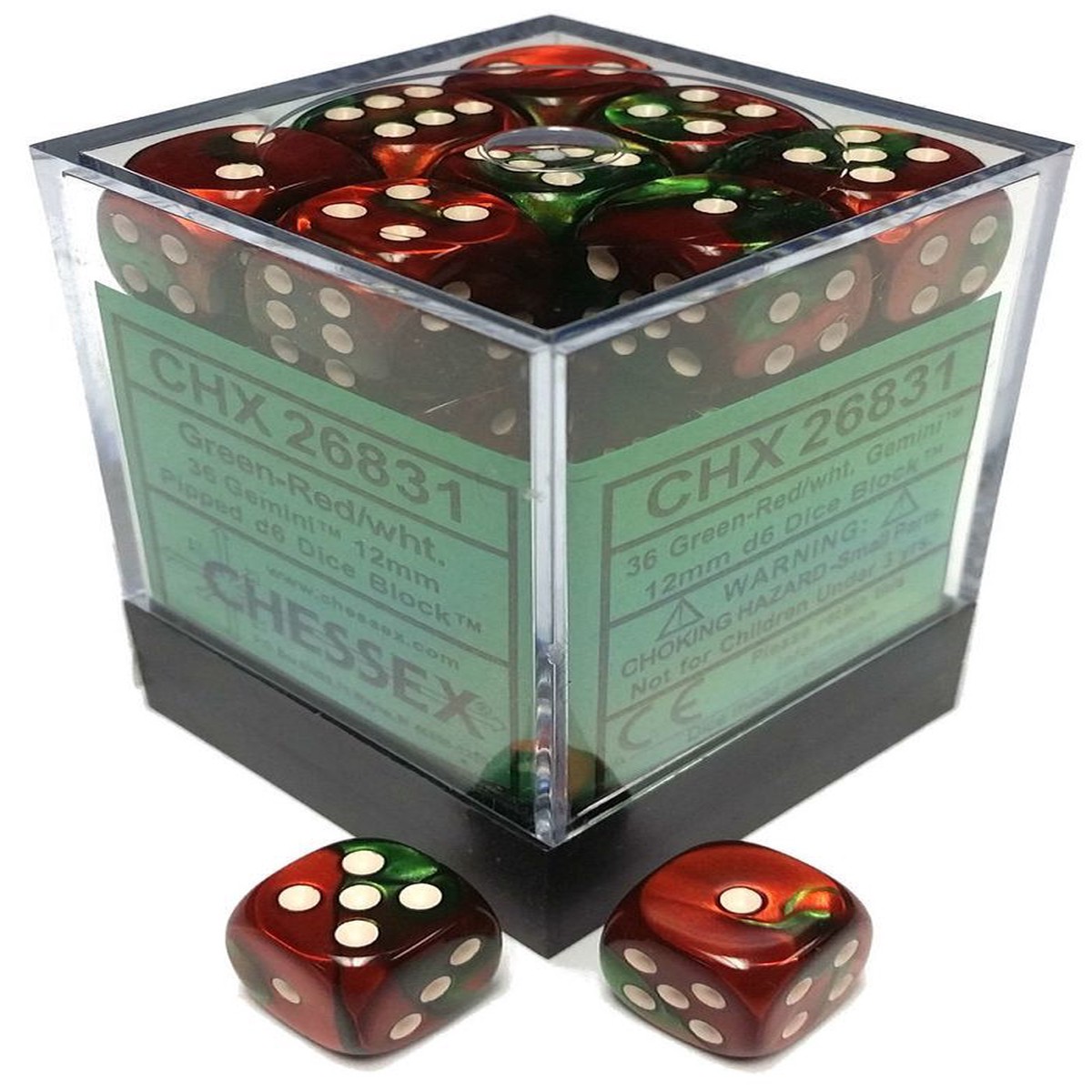 Chessex 12mm Gemini Green Red/White 36ct D6 Set (26831)