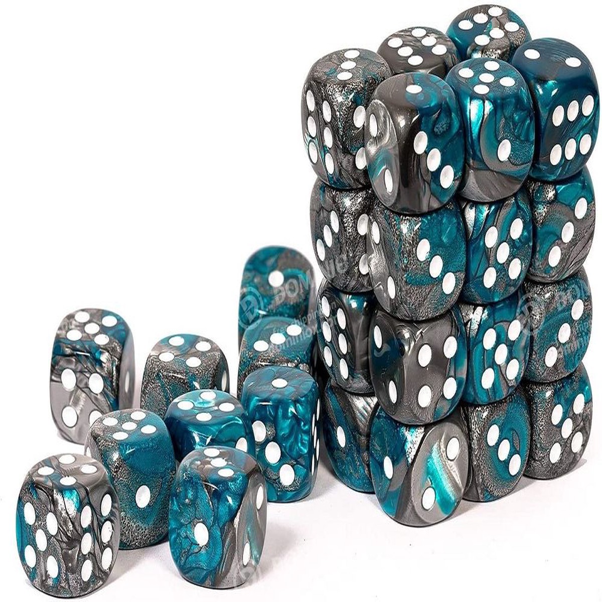 Chessex 12mm Gemini Steel Teal/White 36ct D6 Set (26856)