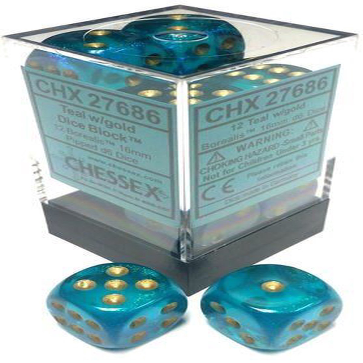 Chessex 16mm Borealis Teal/Gold 12ct D6 Set (27686)