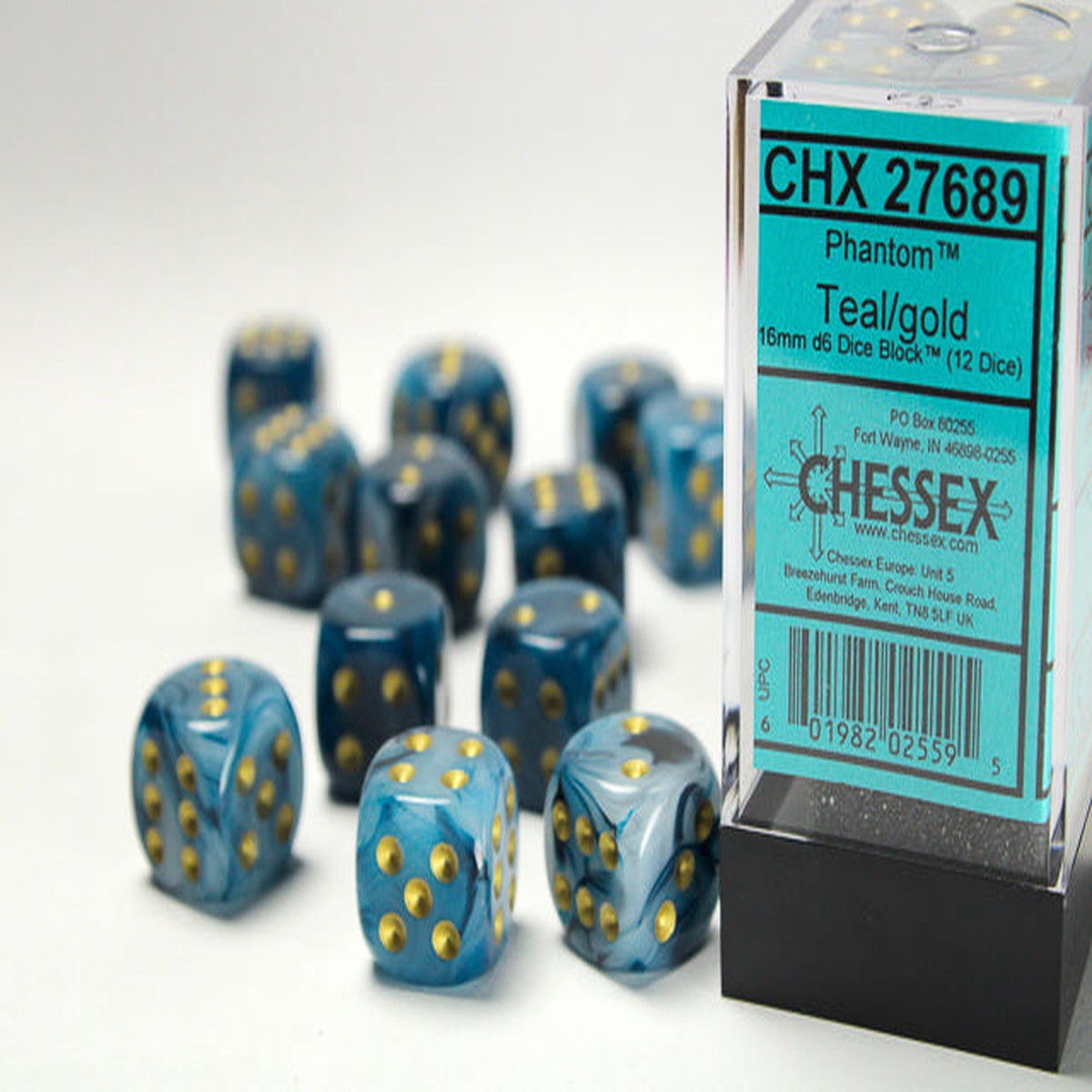 Chessex 16mm Phantom Teal/Gold 36ct D6 Set (27689)