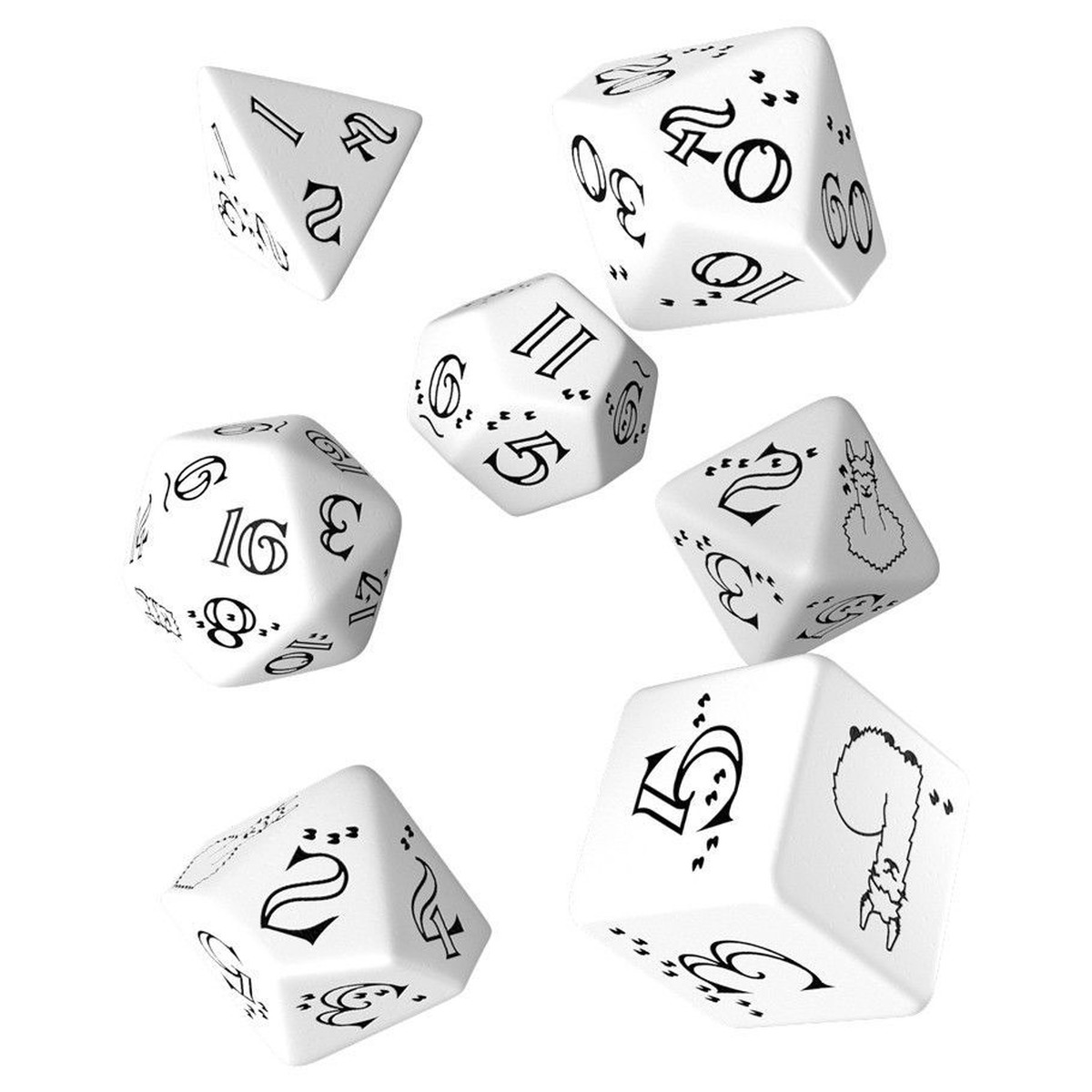 Q-Workshop Bright Llama White/Black 7ct Polyhedral Set