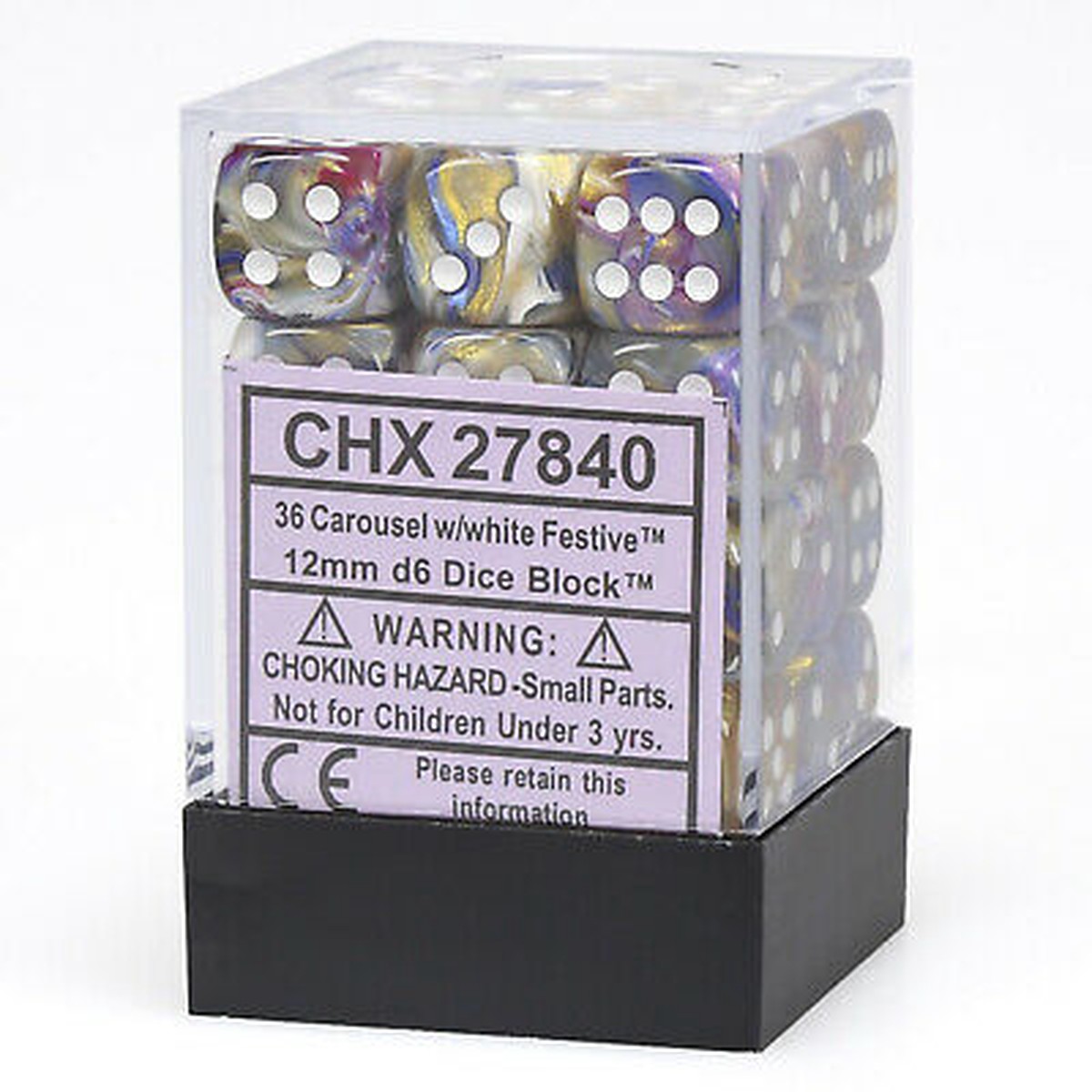 Chessex 12mm Festive Carousel/White 36ct D6 Set (27840)