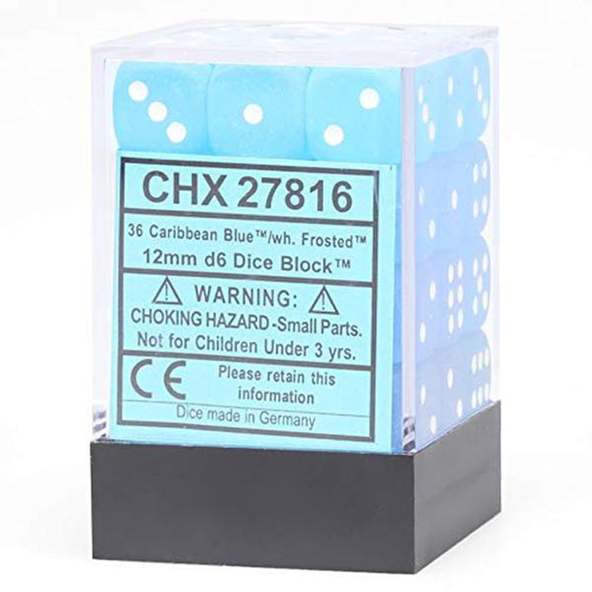 Chessex 12mm Frosted Caribbean Blue/White 36ct D6 Set (27816)
