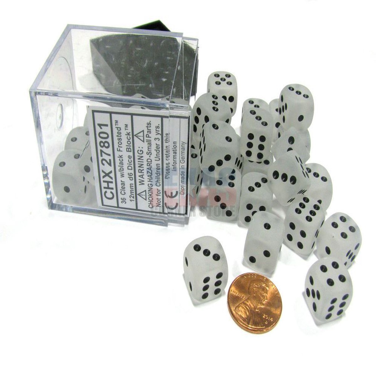 Chessex 12mm Frosted Clear/Black 36ct D6 Set (27801)