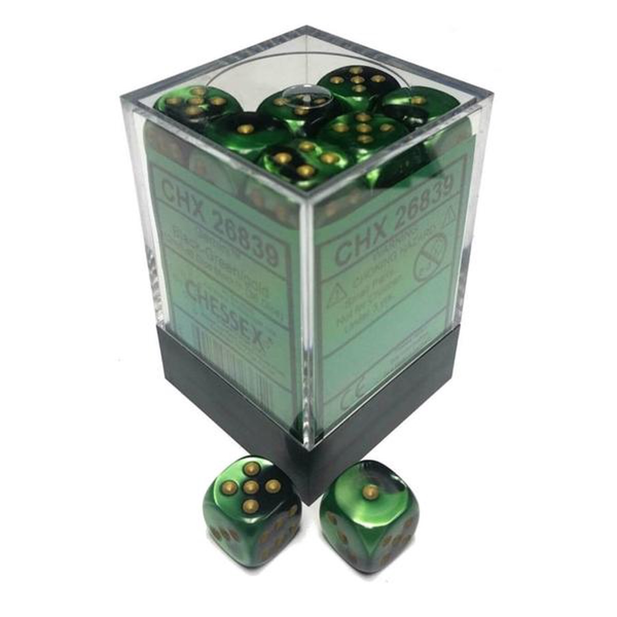 Chessex 12mm Gemini Black Green/Gold 36ct D6 Set (26839)