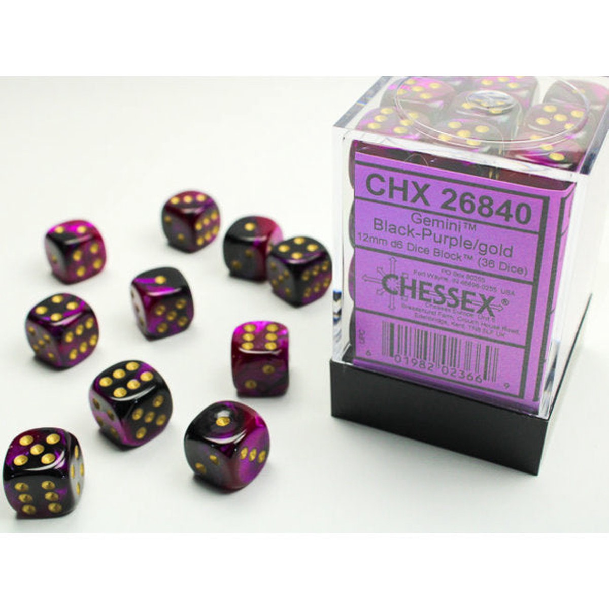 Chessex 12mm Gemini Black Purple/Gold 36ct D6 Set (26840)