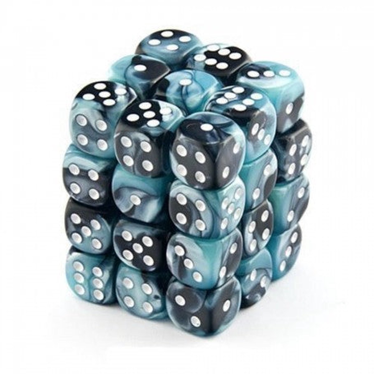 Chessex 12mm Gemini Black Shell/White 36ct D6 Set (26846)