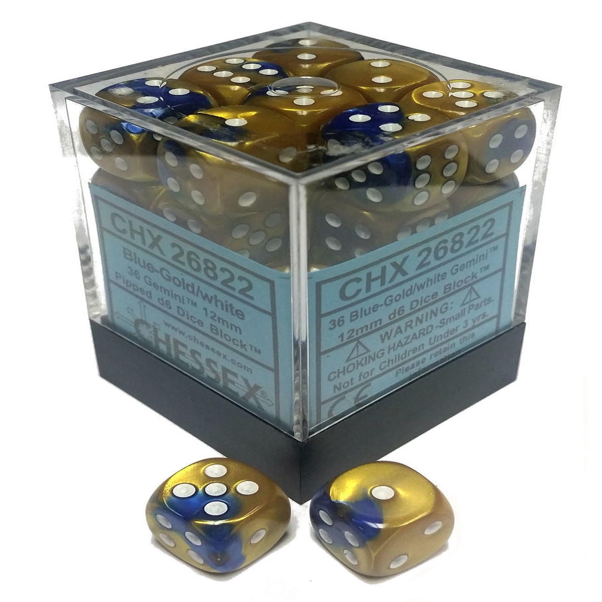Chessex 12mm Gemini Blue Gold/White 36ct D6 Set (26822)