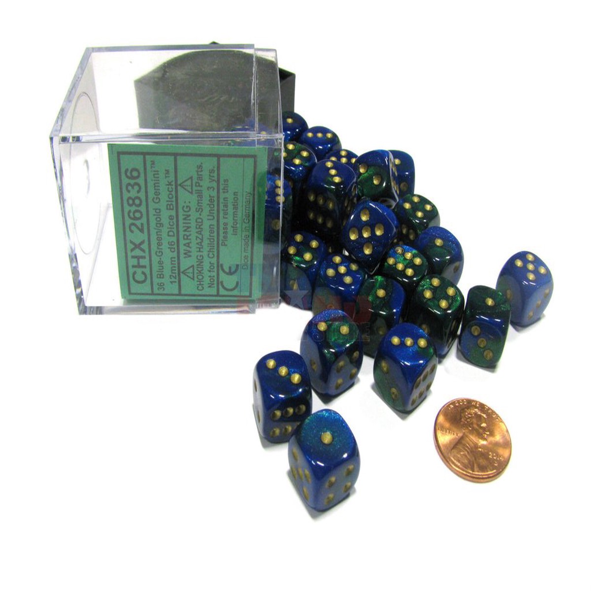 Chessex 12mm Gemini Blue Green/Gold 36ct D6 Set (26836)
