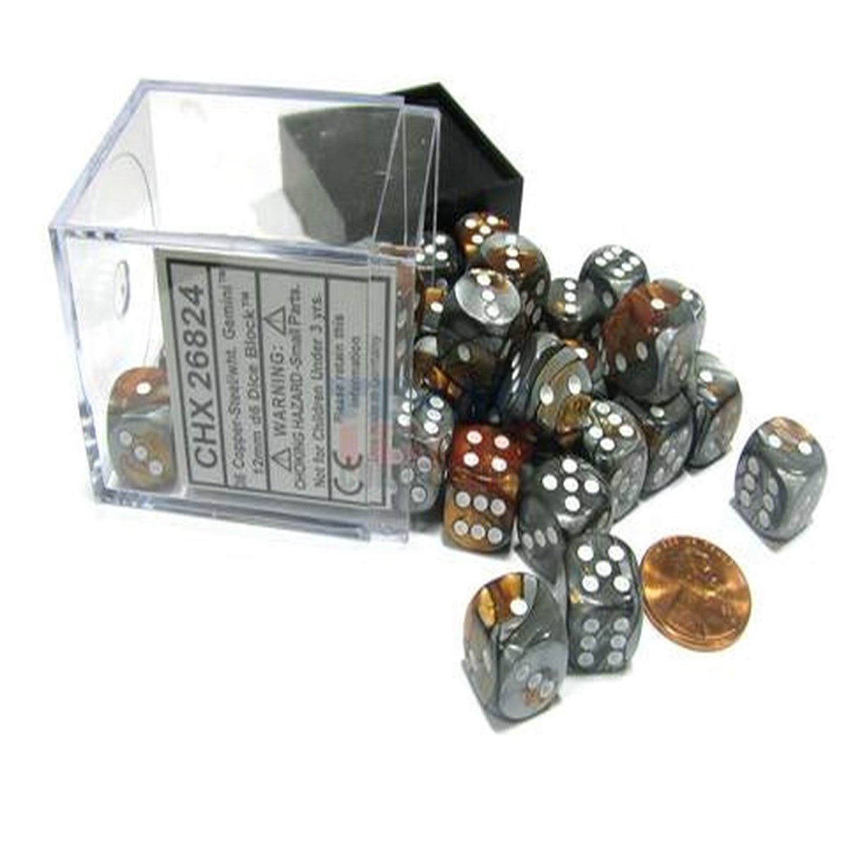 Chessex 12mm Gemini Copper Steel/White 36ct D6 Set (26824)