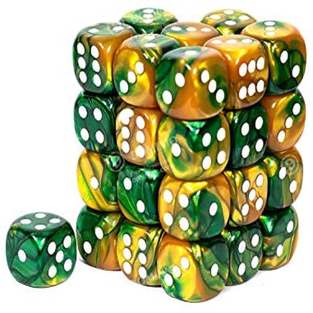 Chessex 12mm Gemini Gold Green/White 36ct D6 Set (26825)