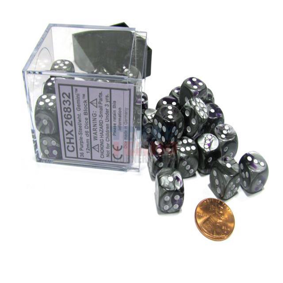 Chessex 12mm Gemini Purple Steel/White 36ct D6 Set (26832)