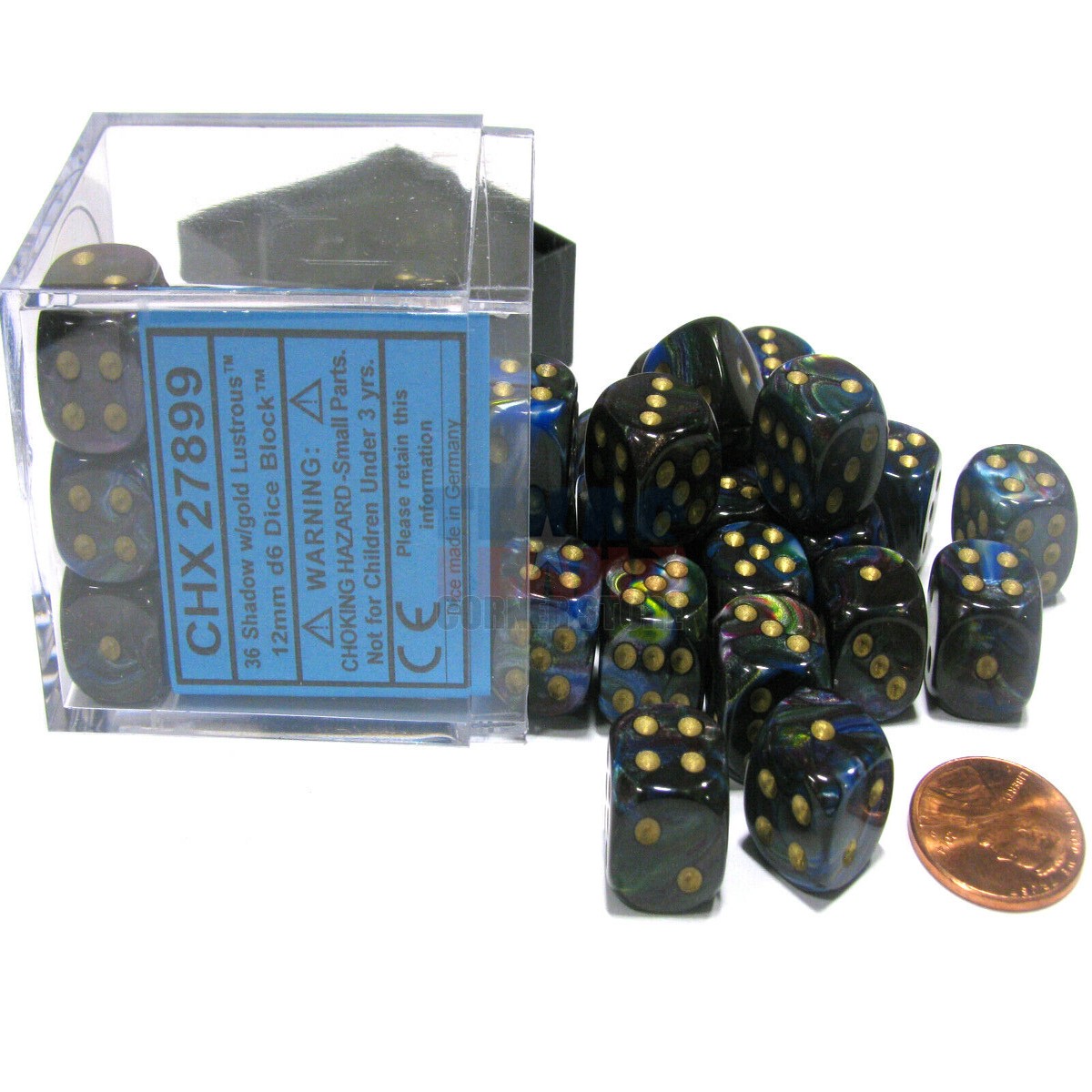 Chessex 12mm Lustrous Shadow/Gold 36ct D6 Set (27899)