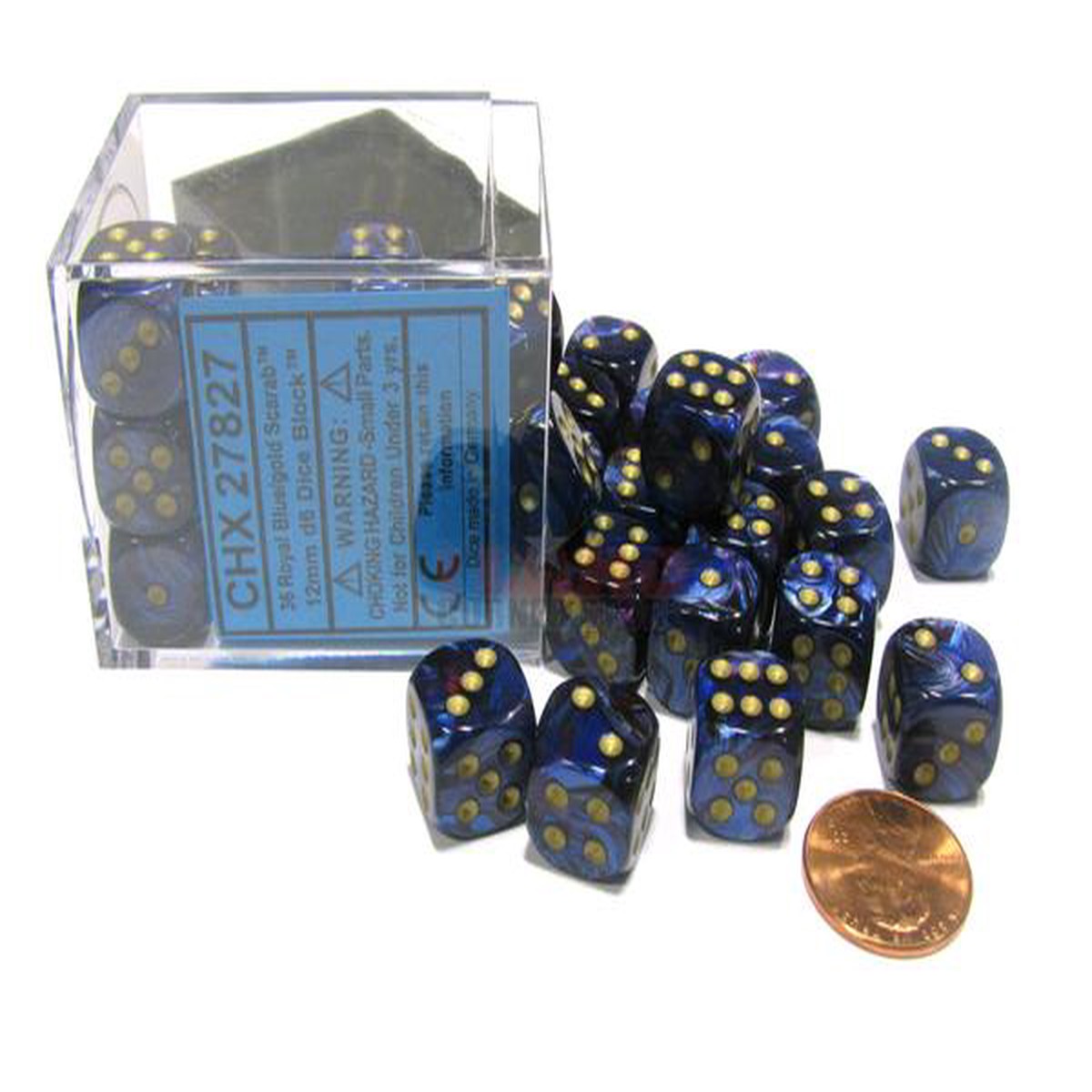 Chessex 12mm Scarab Royal Blue/Gold 36ct D6 Set (27827)