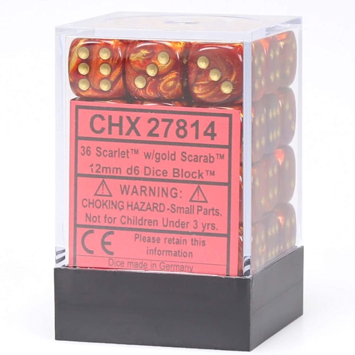 Chessex 12mm Scarab Scarlet/Gold 36ct D6 Set (27814)