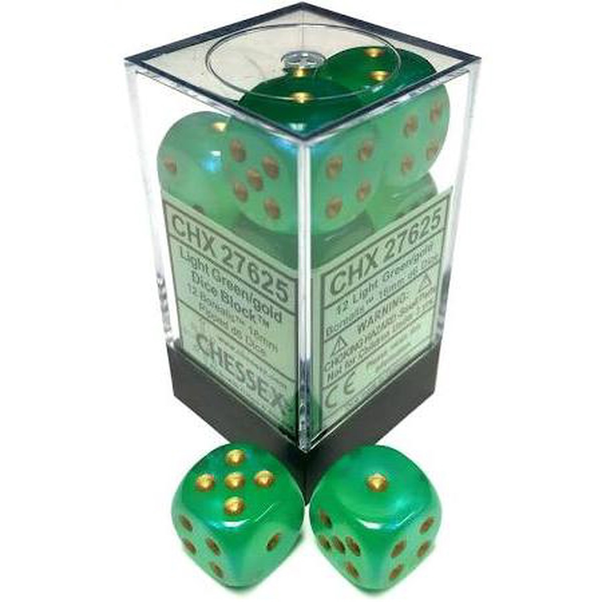 Chessex 16mm Borealis Light Green/Gold 12ct D6 Set (27625)
