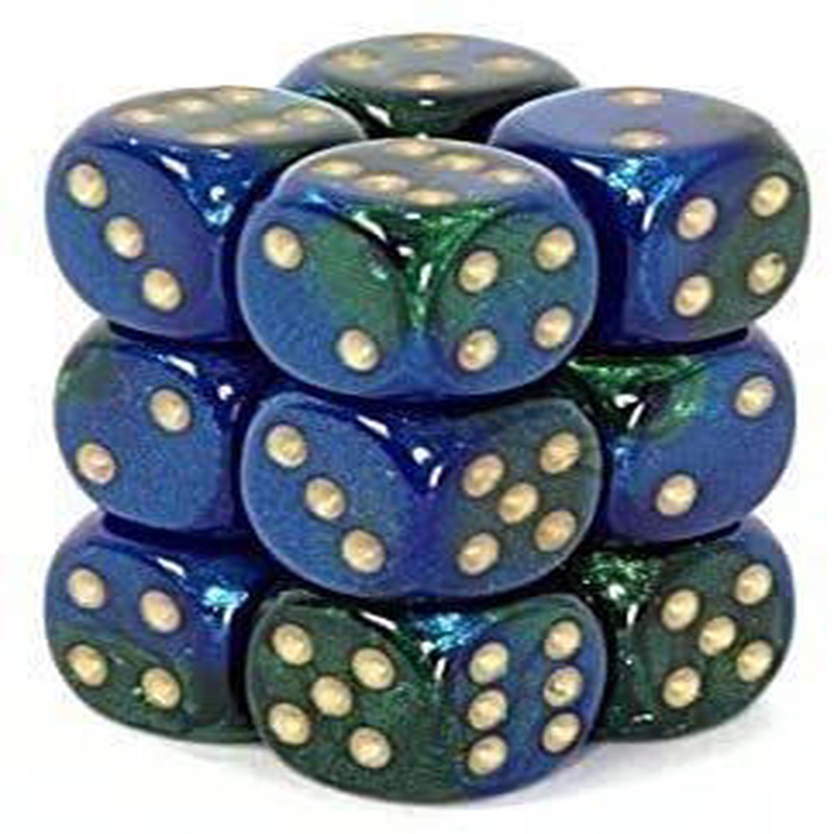 Chessex 16mm Gemini Blue Green/Gold 12ct D6 Set (26636)