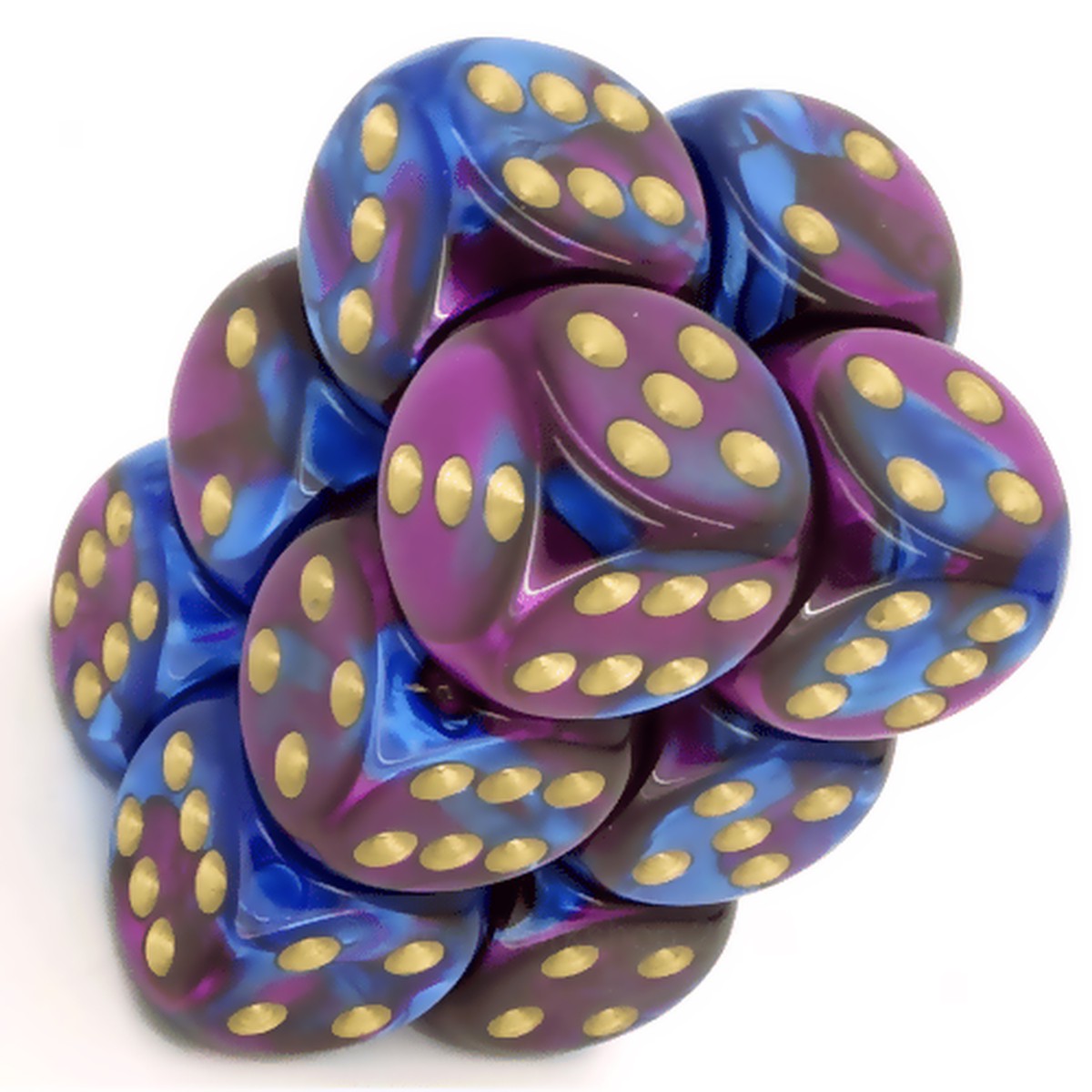 Chessex 16mm Gemini Blue-Purple/Gold 12ct D6 Set (26628)