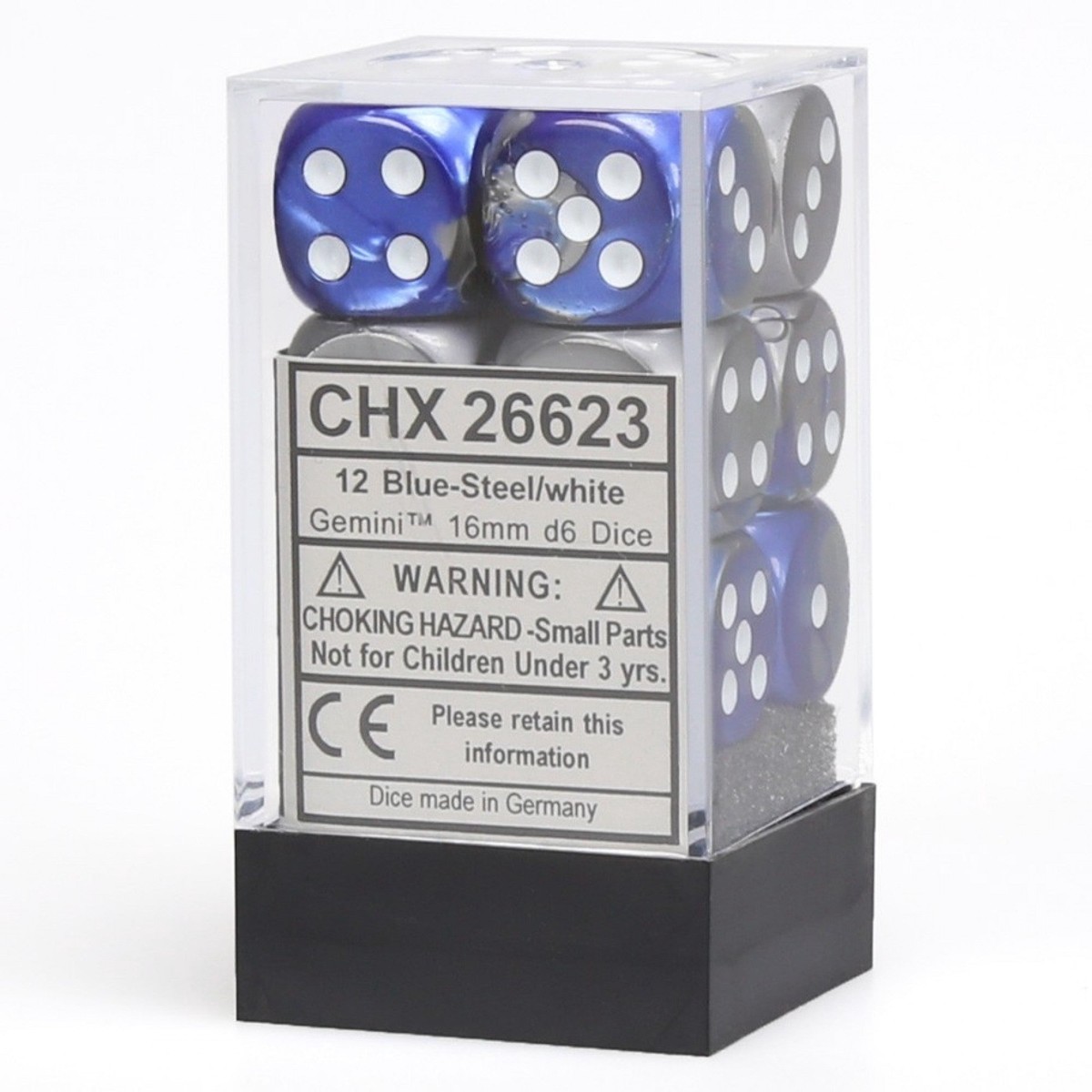 Chessex 16mm Gemini Blue-Steel/White 12ct D6 Set (26623)