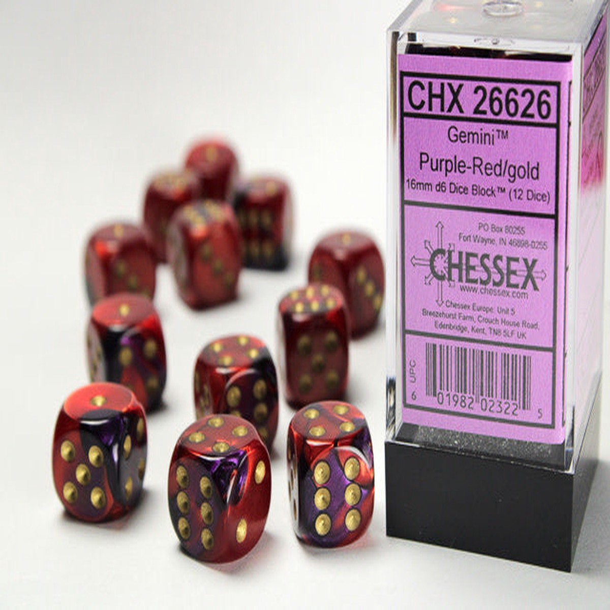 Chessex 16mm Gemini Purple-Red/Gold 12ct D6 Set (26626)