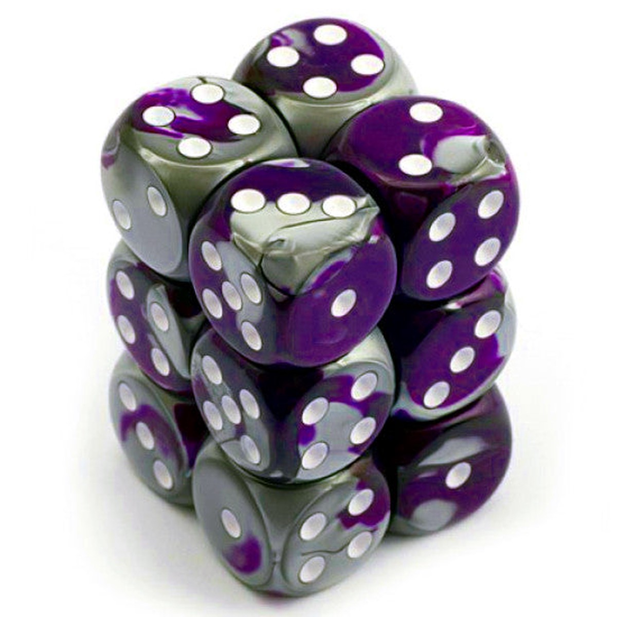 Chessex 16mm Gemini Purple Steel/White 12ct D6 Set (26632)